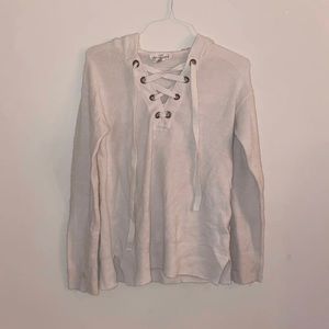 white h&m lace up sweater